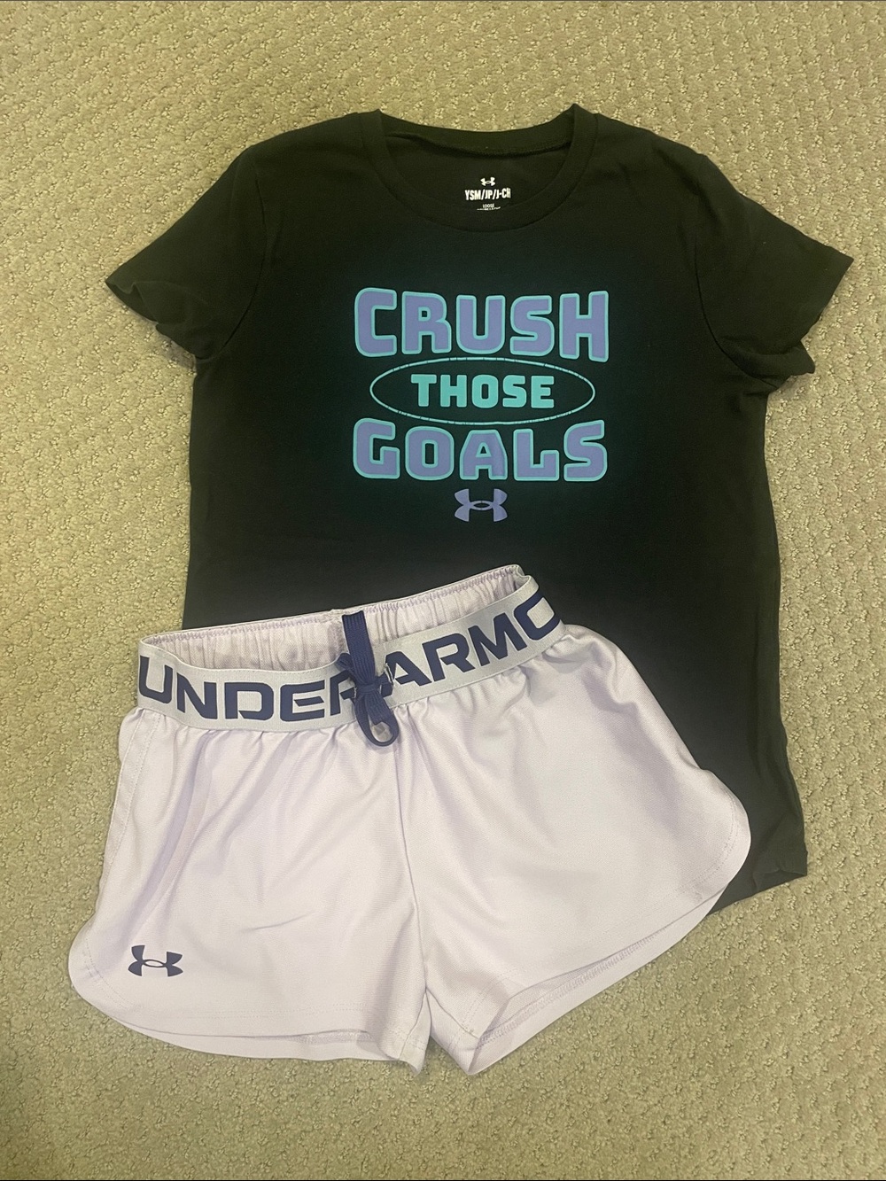 Under Armour Black Tee with Lavender Athletic Shorts